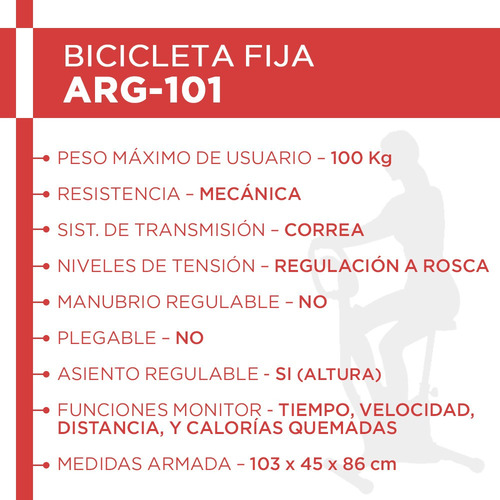 Imagen 5 de 10 de Bicicleta Fija Tradicional Randers Arg-101 Con Monitor 100kg