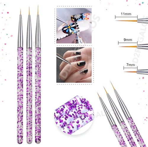 Kit De Decoración Para Uñas X23 Pincel + Dotting + Liner Surtido