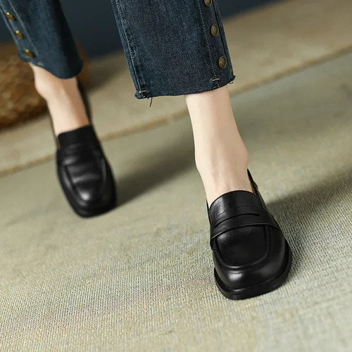 Zapatos Mary Jane Con Punta Redonda Y Tacón Grueso Para Muje