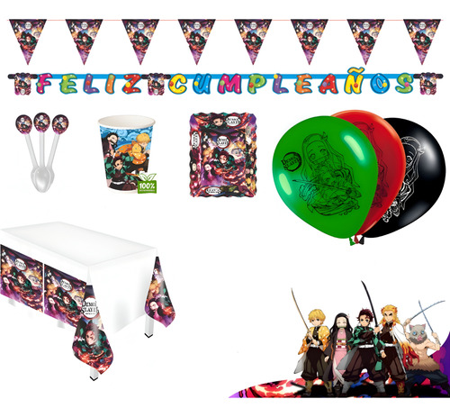 Kit Infantil Decoración Fiesta - Demon Slayer X12 Invitados