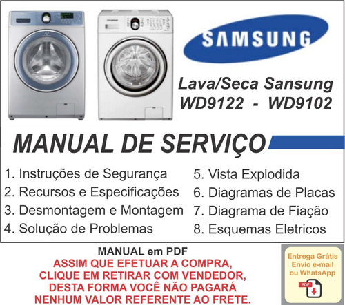 Manual Técnico Serviço Lava Seca Samsung Wd9102 Ws9122 Pdf (Usado)