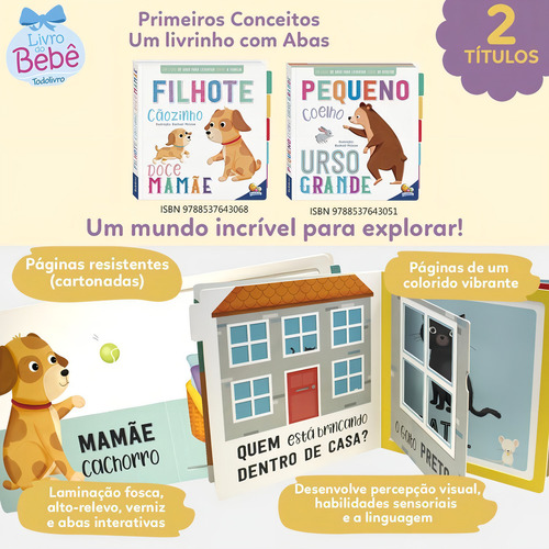 Primeiros conceitos um livrinho com abas: Filhote cãozinho Doce mamãe, de Autumn Publishing. Editorial Todolivro, capa dura em português, 2022