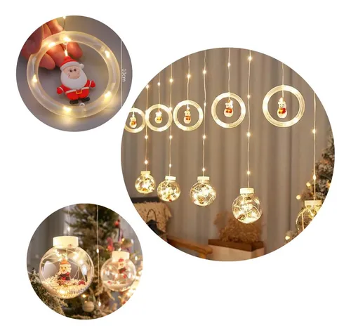 comprar Cortina Luces Navideñas Figuras Aros Y Estrellas - Calida