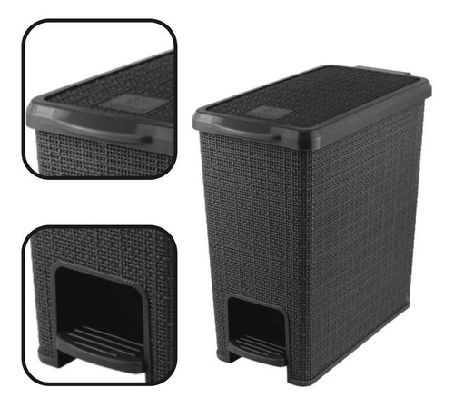 Lixeira Com Pedal Juta Preto Retangular 12l Nitron