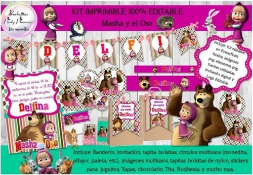 Kit Imprimible Masha Y El Oso Candy Bar