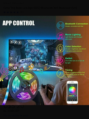 Cinta Led Rgb 5mts Con Conexion Bluetooth App Control Nuevo