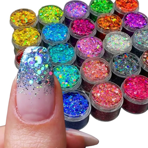 Kit Glitter Dafu Misto 12 Unid - Para Unhas E Resinas Cor Variados
