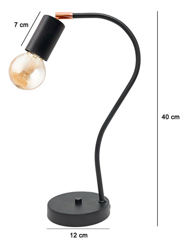 Lampara Velador Mesa Escritorio Industrial Luz Led Movil E27 Estructura Negro/cobre