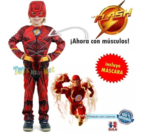 Imagen 2 de 9 de Disfraz Flash Con Musculos Liga De La Justicia Sulamericana