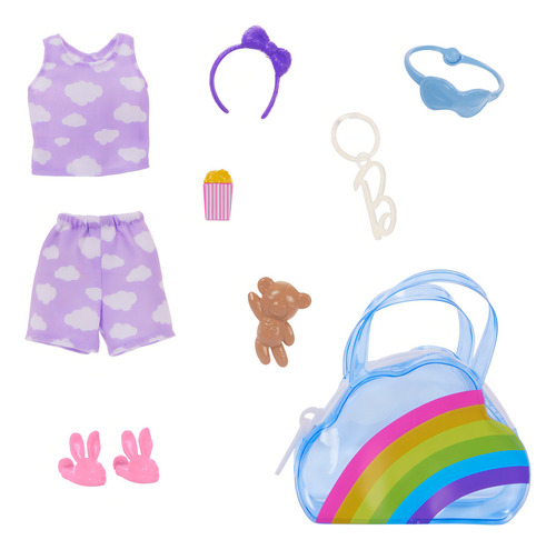 Barbie Accesorios Muñeca Conjunto Morado Y Bolsa Arcoíris