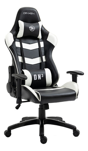 Cadeira de escritório Draxen DN3 DN003 gamer ergonômica  preta e branca com estofado de couro sintético