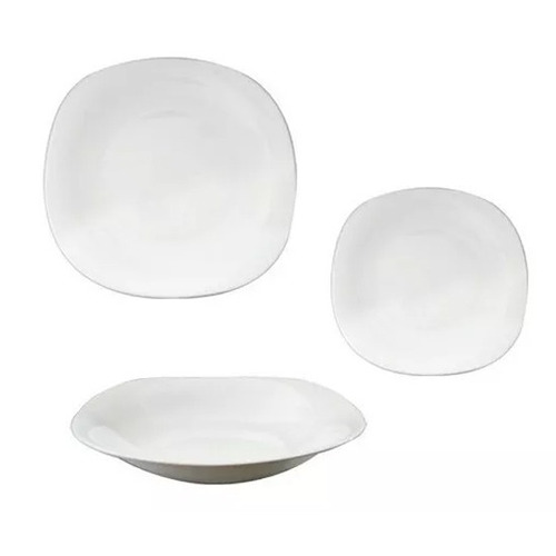 Set X 18 Platos Cuadrado Vidrio Blanco Resiste Microondas