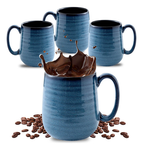 Juego De 4 Tazas De Café De Porcelana Azul Marino