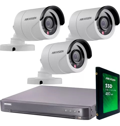 Kit Seguridad Hikvision Dvr 4+ 500gb Ssd+3 Camaras 2mp - M3k