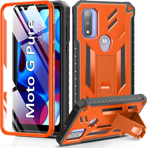 Funda Protectora Para Moto G Pure -naranja/negra Con Sopo...