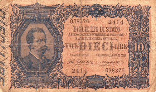 Billete De Italia - 10 Liras - 1881 - En Mendoza