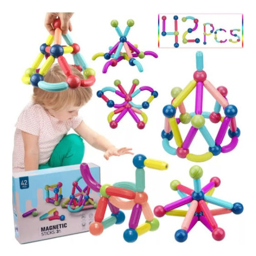 Juego De Bloques Magneticos De 42 Piezas, Juego Montessori 