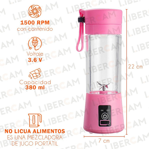Imagen 5 de 10 de Licuadora Portátil Deportiva Autolimpiante Usb 380ml 4 Hojas