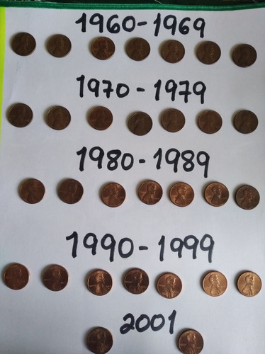 Monedas De Usa Antiguas One Cent Año 1960 Hasta 2001