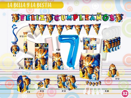  Kit Decoración La Bella Y La Bestia X12 Niños + Obsequio