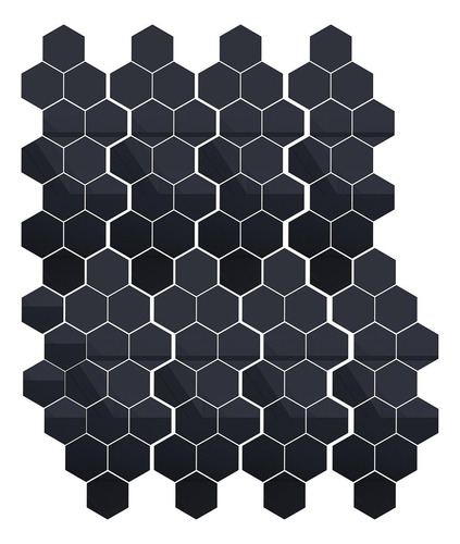 Calcomanía De Pared Con Espejo Hexagonal, Negra, 46 X 40 X 2