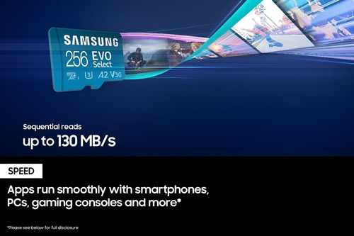 Micro Sd 256gb Samsung Evo Select+ 4k 130 Mb/s U3 A2 V30