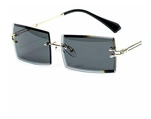 Vintage Rimless Gold Frame Black Tint Retro Recular Hom...