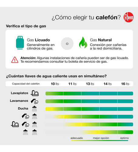 Calefon Gas Natural 13 Litros Tiro Natural Rheem Ionizado