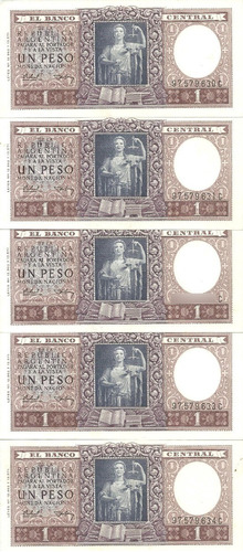 Lote: 5 Billetes Correlativos Un Peso M/ Nacional S/c. 1956