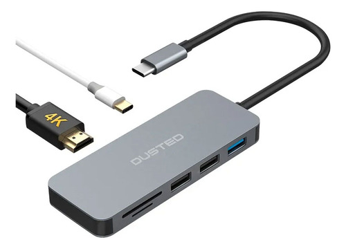 Hub Dusted Usb C Adaptador Multipuertos 7 En 1 Gris