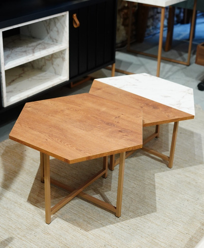 Imagen 4 de 7 de Mesa De Living Centro Ratona Hierro Y Madera- Berna Home