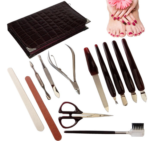 Estuche De 12 Accesorio Manicura De Lujo Alicate Tijera Lima