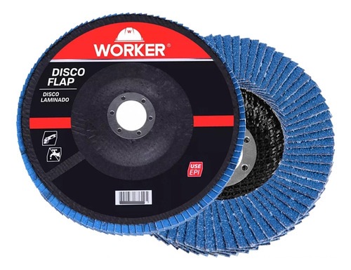 Disco Flap Reto Inox Grão 60 Aço 144,3 X 22,23mm Worker Cor Azul Com Preto