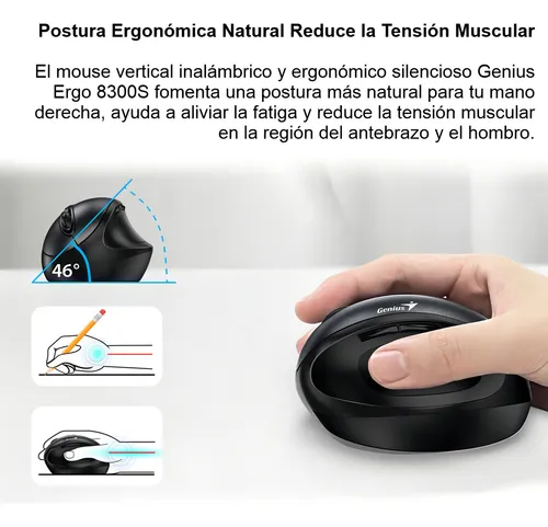 Mouse Genius Ergo 8300s Wireless Vertical Ergonomico Negro