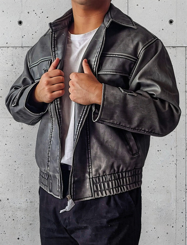 Campera Cuero Hombre Oversize Boxy Ecocuer Vintage Importada