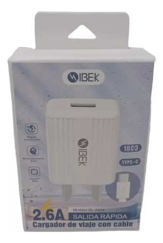 Cargador Para Celular Viajero Ibek Ib-2604 2.6a Tipo-c Color Blanco