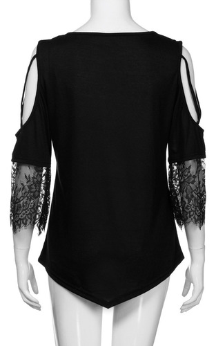Camiseta Casual De Encaje Con Hombros Descubiertos De Talla