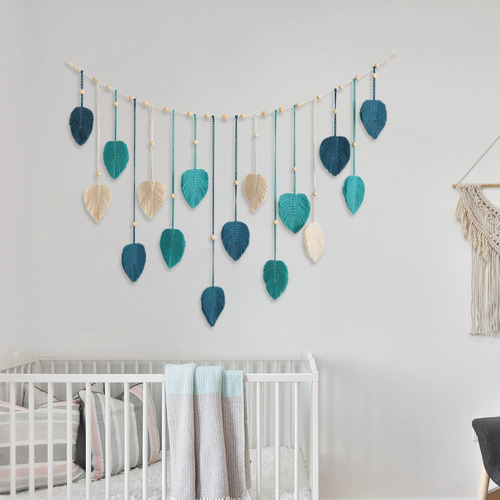 Borlas De Hojas De Tapiz Tejido Bohemio Para Colgar En Azul
