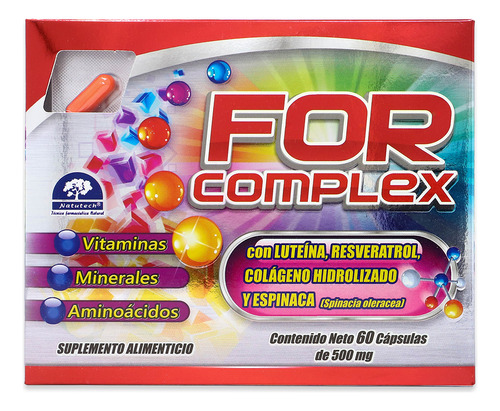 For Complex 60 Caps 500mg C/u Vitamina Minerales Aminoacidos Sabor Sin Sabor