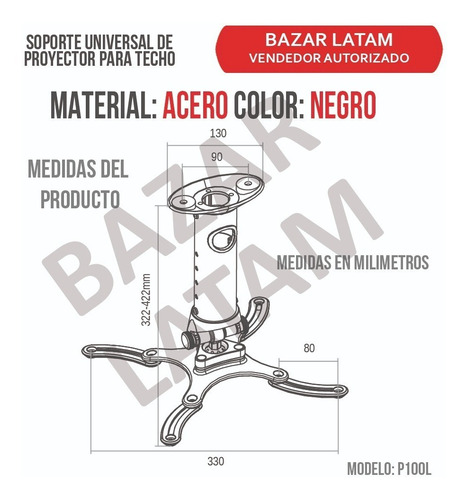 Imagen 8 de 9 de Soporte Proyector Techo Pared Feninger Universal Extensible