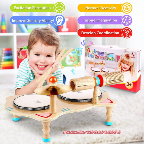 Conjunto De Batería Infantil, Madera Natural, Para Niños