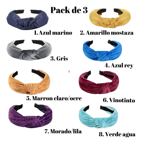 Cintillos Diademas Headbands Pack3 Unicolor Elegant Accesori