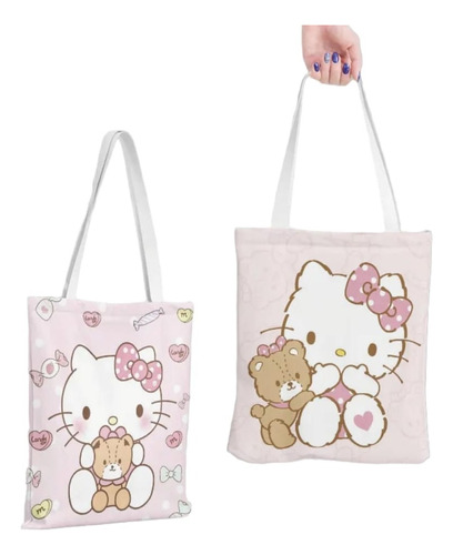 Bolso De Lona Kawaii Moda Diseño Gato Doble Estampado