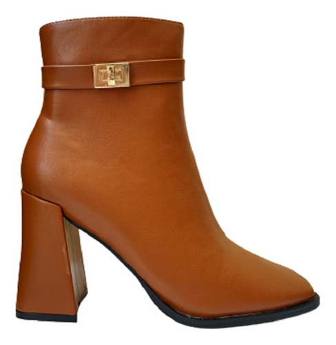 Botin Tacon Ancho Casual  Para Mujer Hanna Mx Elle Camel