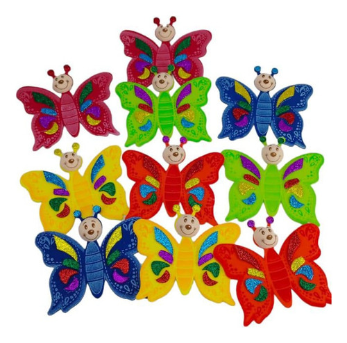 10 Figuras De Fomi Mariposas Colores 13cm