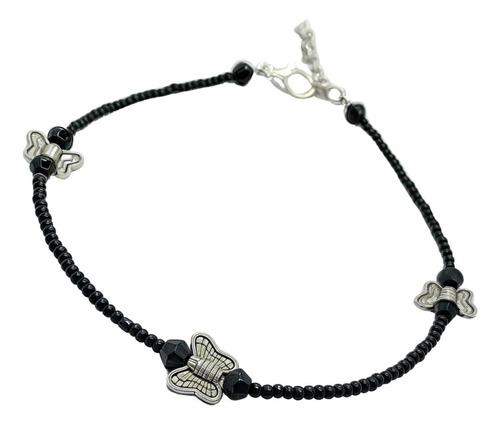 Pulsera Tobillera Con Dijes De Cristal Con Cuentas Negras, A