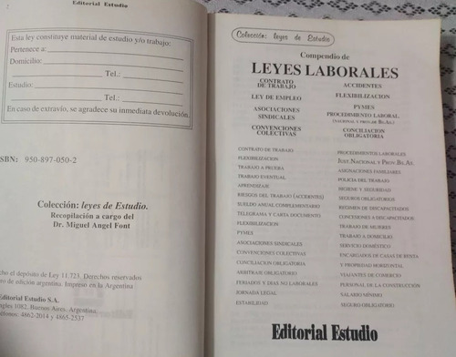 Compendio De Leyes Laborales - Editorial Estudio - 1999 (Usado)