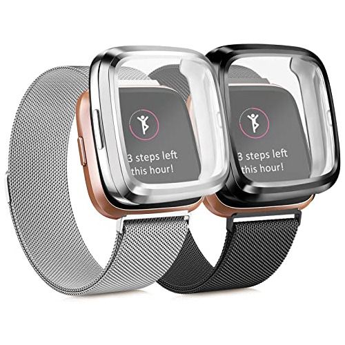 [paquete De 2] Bandas De Metal Compatibles Fitbit Versa...