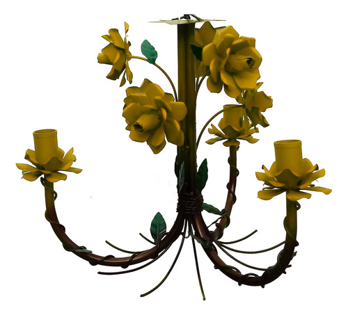 Lustre Artesanal De Ferro Com Flores Rustico Para Sala