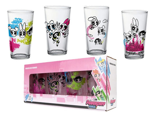 Vaso Chica Super Poderosas Set De 4 Vasos De 470ml Originale